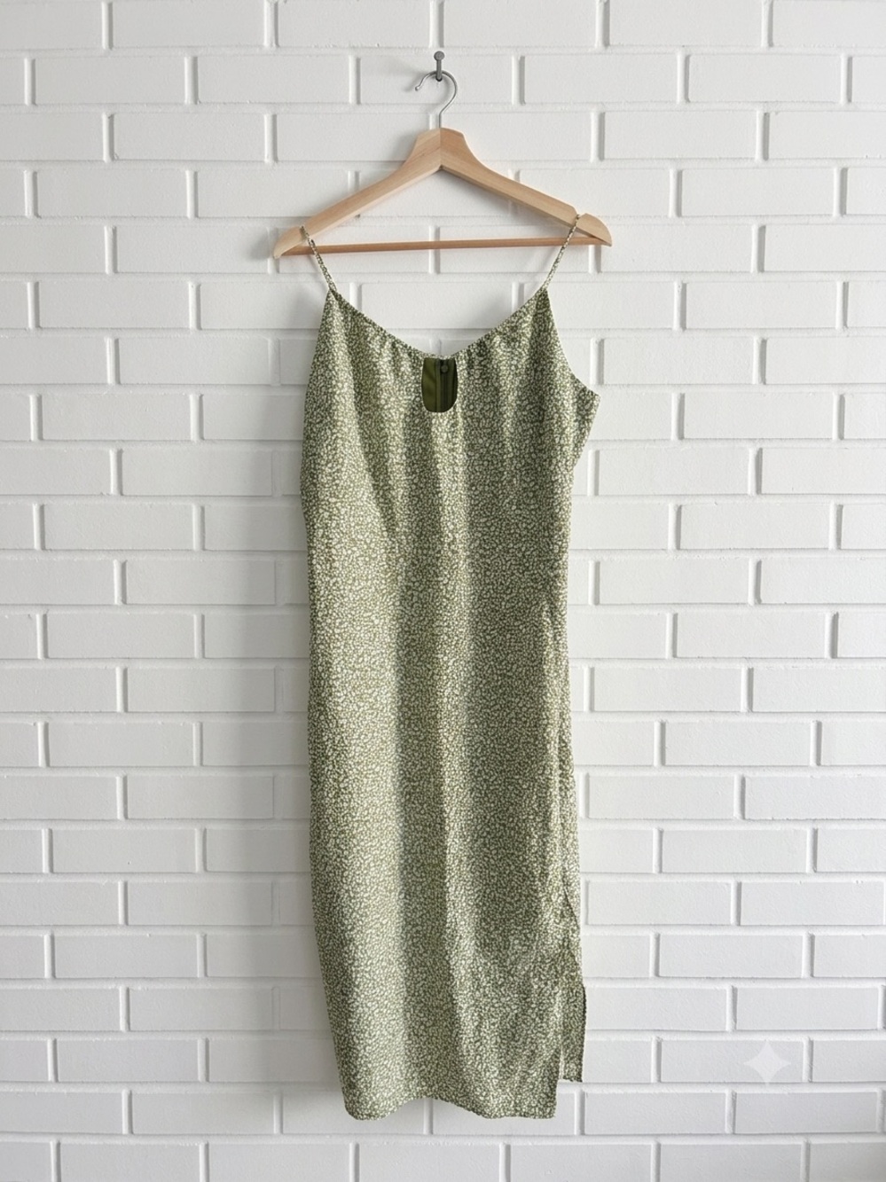 Abercrombie & Fitch Keyhole Slit Midi Dress Sage Floral Large Tall